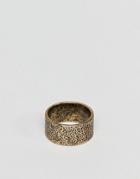 Asos Design Ring With Battered Finish In Burnished Gold - Gold