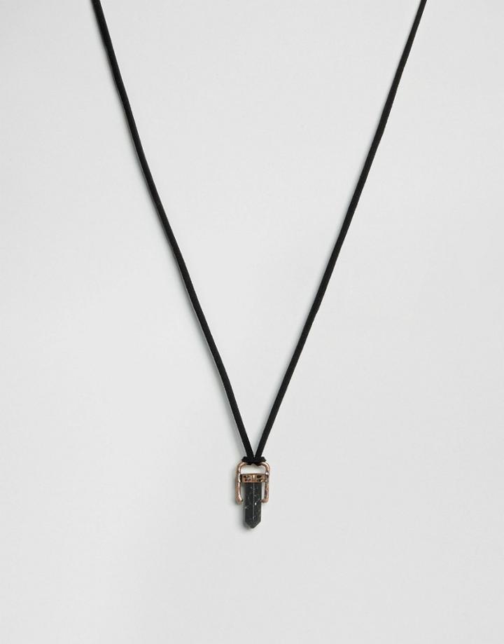 Icon Brand Stone Pendant Necklace On Suedette Cord - Black