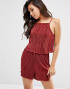 Asos Double Layered Pleated Romper - Maroon