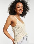 Jdy Knitted Crochet V Neck Vest In Cream-white