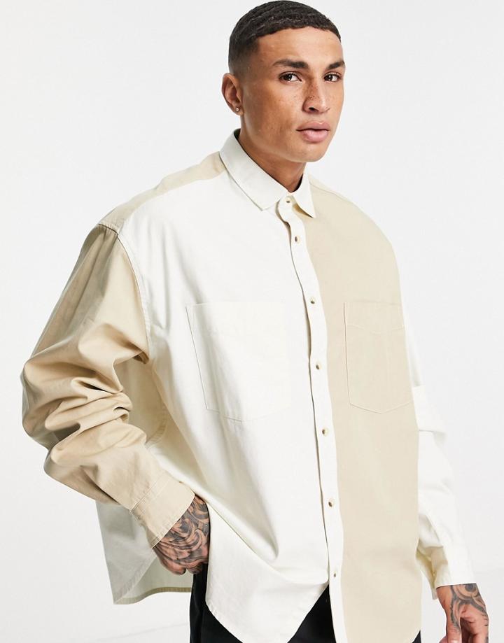 Asos Design Extreme Oversized Patchwork Shirt In Neutral