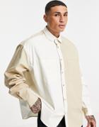 Asos Design Extreme Oversized Patchwork Shirt In Neutral