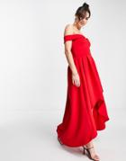 True Violet Bardot High Low Maxi Dress In Red