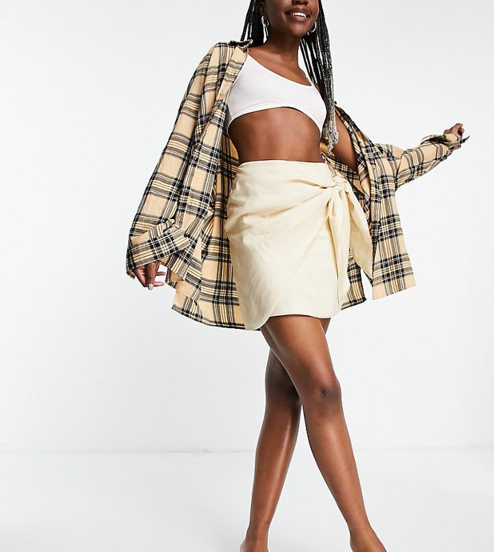 Asos Design Tall Mini Skirt With Knot Wrap Detail In Stone-neutral