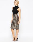 Oasis Sequin Pencil Skirt - Gold