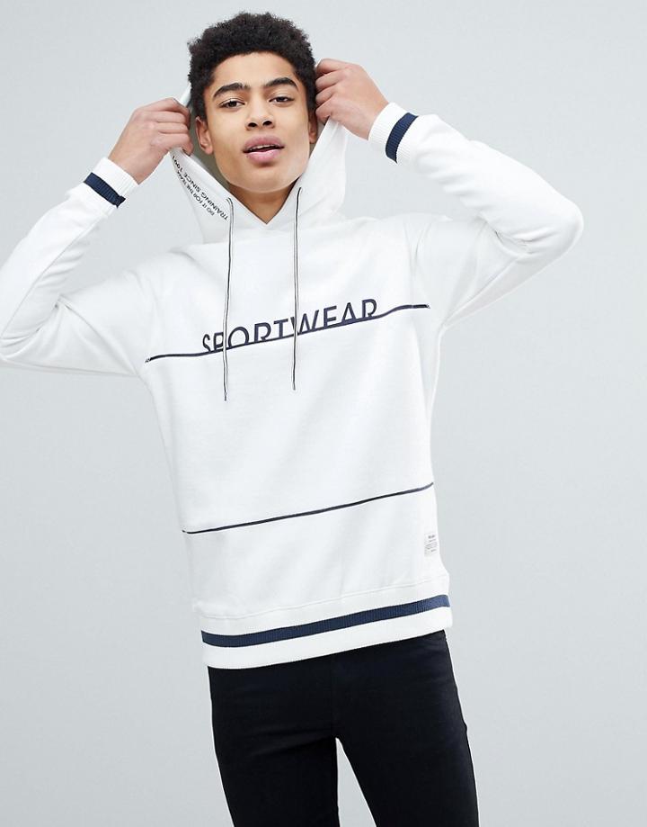 Pull & Bear Slogan Hoodie In White - White