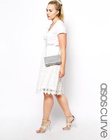 Asos Curve Exclusive Midi Skirt In Scallop Hem Lace