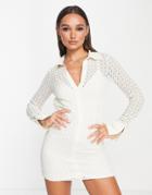 Asos Design Broderie Backless Mini Shirt Dress In Ivory-white