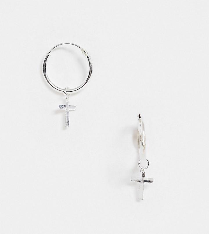 Kingsley Ryan 12mm Hoop Earrings With Drop Cross In Sterling Silver