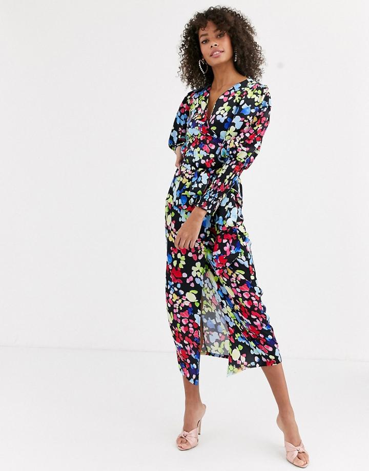 Never Fully Dressed Wrap Front Tie Front Blouse In Neon Floral Print-cream