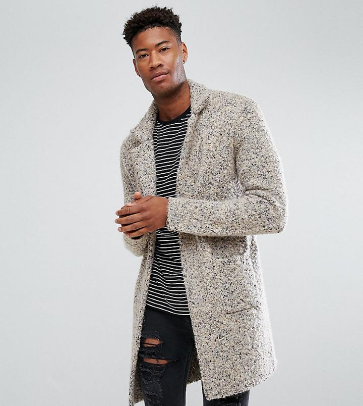 Asos Tall Longline Heavyweight Knitted Duster Cardigan In Oatmeal - Beige
