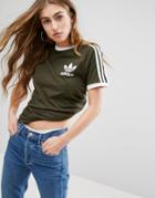 Adidas Originals Khaki Three Stripe Boyfriend T-shirt - Green