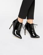 Truffle Collection Patent Pointed Toe Lace Up Heeled Boots - Black