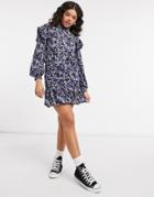 Only Matching Mini Skirt With Pephem In Purple And Blue Floral Print-multi