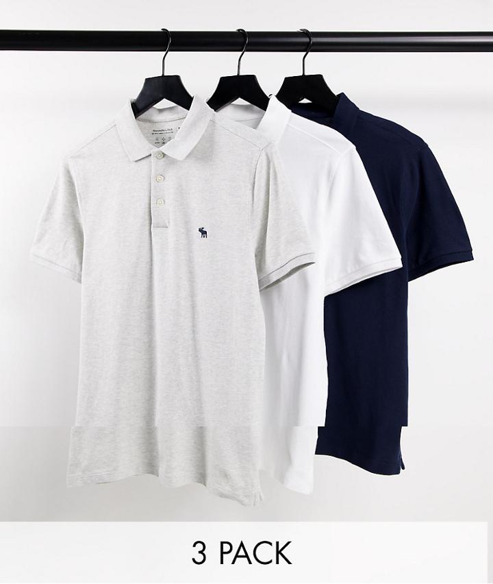 Abercrombie & Fitch 3 Pack Icon Logo Core Pique Polo In White/gray/navy-multi