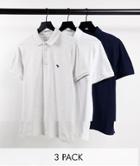 Abercrombie & Fitch 3 Pack Icon Logo Core Pique Polo In White/gray/navy-multi