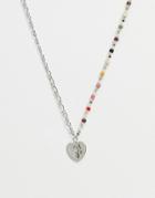 Pieces Mixed Bead And Chain Necklace With Heart Pendant In Silver