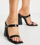 Raid Wide Fit Exclusive Megha Block Heeled Mules With Square Toe In Black Patent Croc