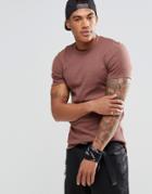 Asos Extreme Muscle Longline T-shirt In Rib With Curved Hem In Brown Marl - Chestnut Marl