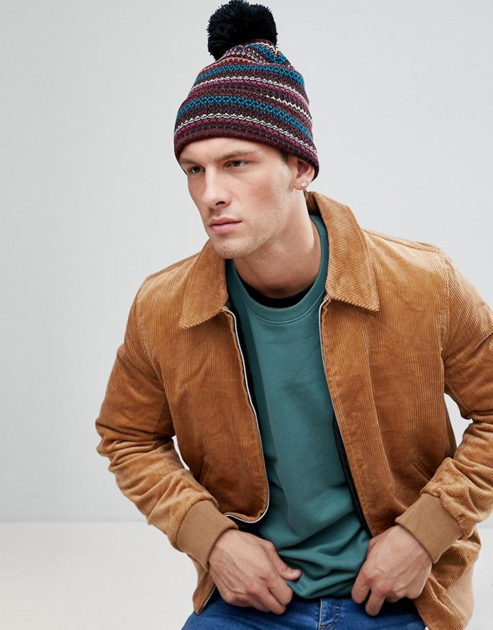 Asos Bobble Beanie In Fairisle Design - Multi