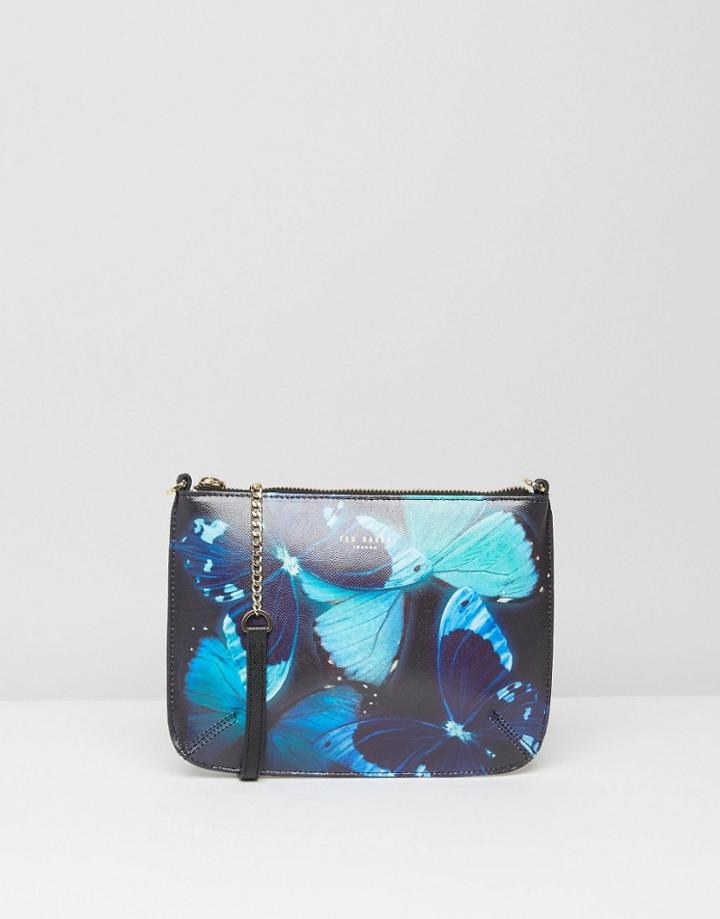 Ted Baker Butterfly Print Clutch Bag With Cross Body Strap - Multi