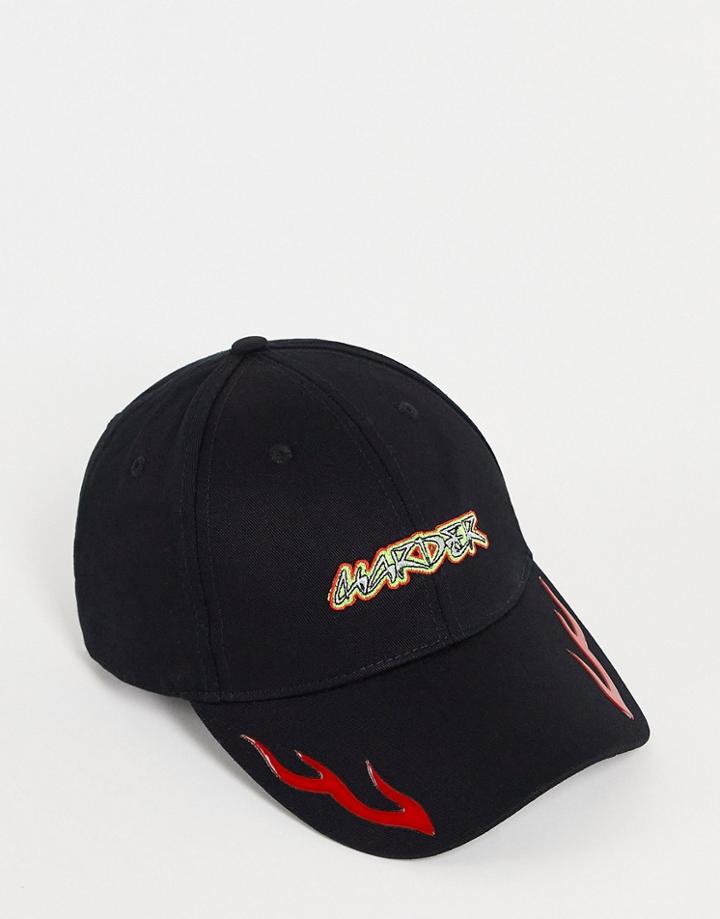 Asos Design Baseball Cap In Black With Text Embroidery