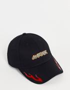 Asos Design Baseball Cap In Black With Text Embroidery