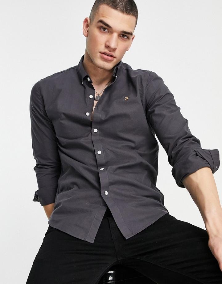 Farah Brewer Organic Cotton Long Sleeve Shirt In Gray-grey