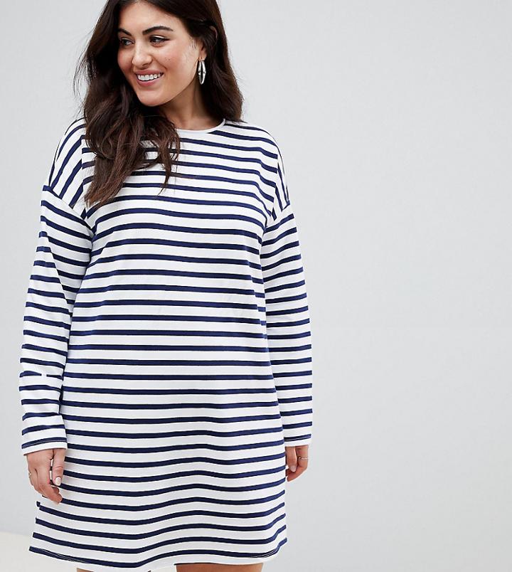 Asos Design Curve Sweat Dress In Stripe With Long Sleeves-multi
