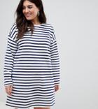 Asos Design Curve Sweat Dress In Stripe With Long Sleeves-multi