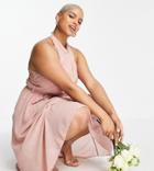 Little Mistress Plus Bridesmaid Halter Neck Midi Dress In Dusty Rose-pink