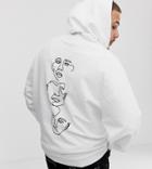 Asos Design Plus Oversized Hoodie With Faces Back Print In White - White