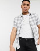 Asos Design Stretch Slim Shirt In Gray Check-grey