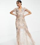 Miss Selfridge Petite Premium Embellished Plunge Maxi Dress In Blush-pink