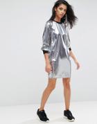 Asos Metallic Mini Dress With Rib Trim - Silver