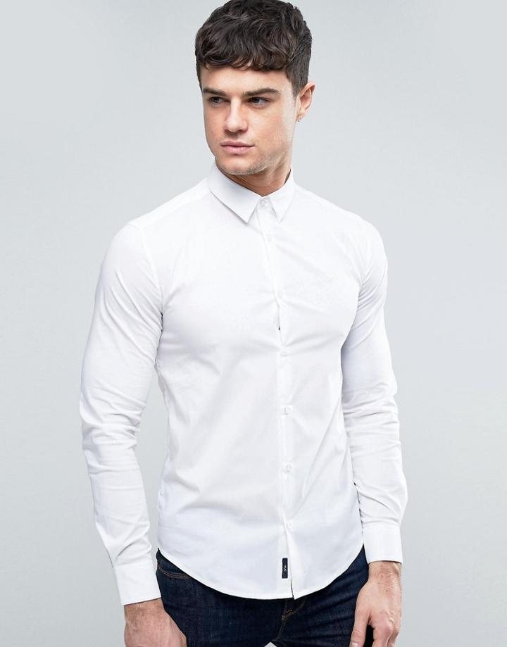 Armani Jeans Tonal Logo Shirt Slim Fit Stretch In White - White