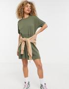 Noisy May Mini Smock T-shirt Dress In Khaki-green