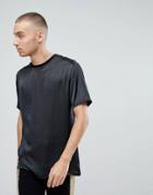 Asos Longline T-shirt In Black Satin - Black
