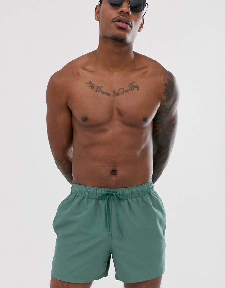 Asos Design Swim Short In Green Short Length - Green