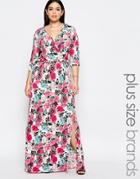 Club L Plus V Neck Printed Maxi Dress 3/4 Sleeves - Butterfly Floral