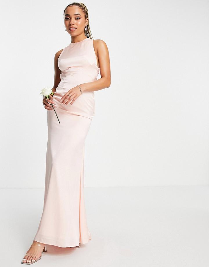 Jarlo Open Cross Back Satin Maxi Dress In Blush-pink