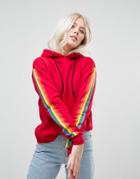 Daisy Street Hoodie With Rainbow Taping - Red