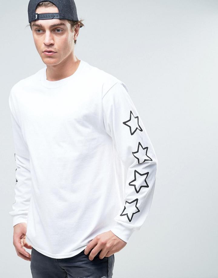 New Love Club Sleeve Star Print Long Sleeve Top - White