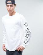 New Love Club Sleeve Star Print Long Sleeve Top - White