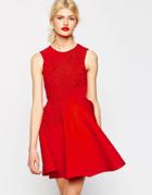 Asos 3d Flower Mini Scuba Skater Dress - Red