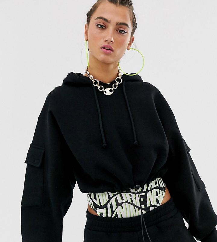 Collusion Cropped Hoodie With Carpenter Pockets - Black