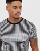 River Island Muscle Fit Crew Neck T-shirt In Black And White Stripe - Black