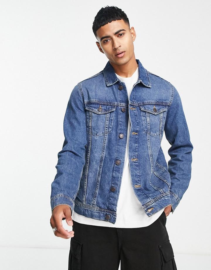 Jack & Jones Intelligence Denim Jacket In Mid Blue Wash
