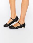 Truffle Collection Lulu Punched Mary Jane Flat Shoes - Black Pu