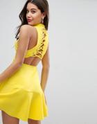 Asos Lace Up Back Skater Mini Dress - Blue